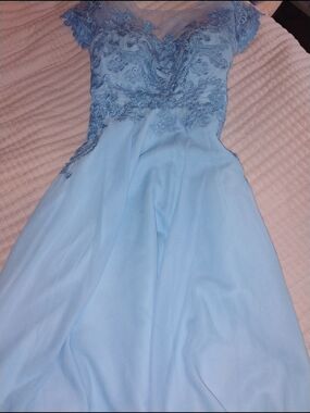Amazon Light Blue Lace A-Line Wedding Dress